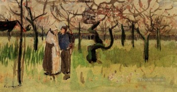 Orchard in Blossom with Two Figures Spring Vincent van Gogh Oil Paintings